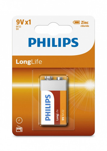 Philips LongLife Zinc-Chloride PP3 Battery 9V 6F22