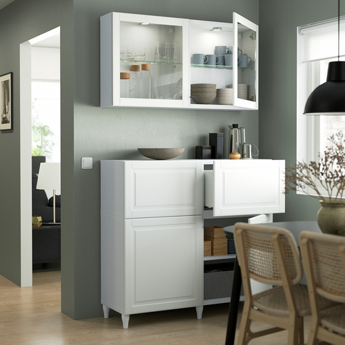 BESTÅ Storage combination w doors/drawers, white Smeviken/Ostvik/Kabbarp white clear glass, 120x42x213 cm