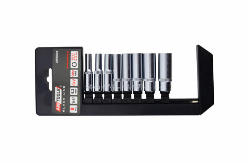 AW 6-Point 1/4" Long Reach Socket Bit Set 8-13mm 8pcs