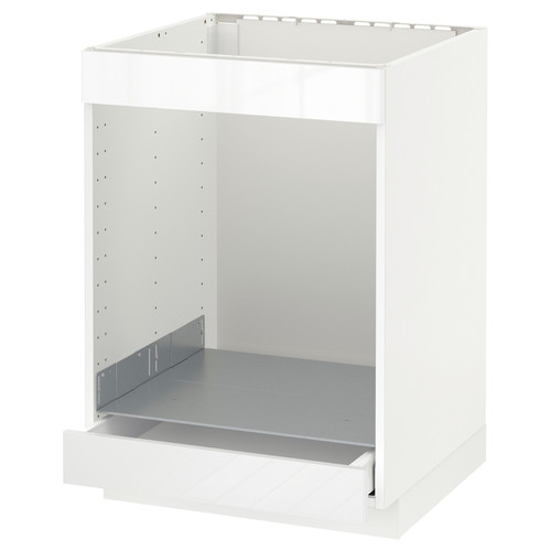 METOD/MAXIMERA Base cab for hob+oven w drawer, white, Ringhult high-gloss white, 60x60 cm