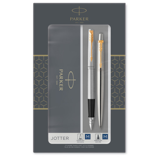 Parker Gift Set Jotter Steel GT - Fountain Pen & Ballpoint Pen