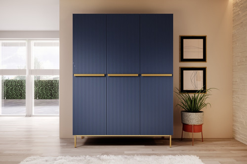 Wardrobe Nicole 150 cm, dark blue, gold handles and legs