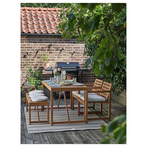 NÄMMARÖ Table+2 chairs+ bench, outdoor, light brown stained/Frösön/Duvholmen beige