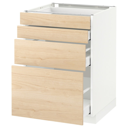 METOD / MAXIMERA Base cabinet with 4 drawers, white, Askersund light ash effect, 60x60 cm