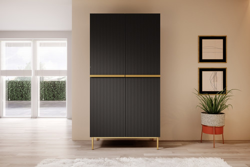 Wardrobe Nicole with Drawer Unit 100 cm, matt black, gold legs