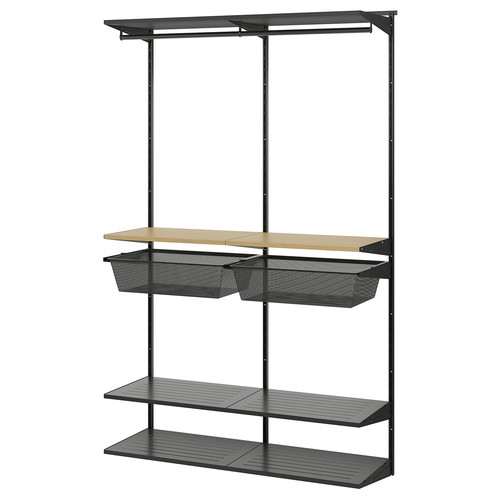 BOAXEL Wardrobe combination, anthracite/oak, 125x40x201 cm
