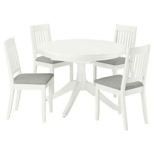 ROSENTORP / NÄSINGE Table and 4 chairs, white/Tibbleby beige-grey white, 110/155 cm