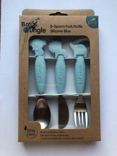 Bo Jungle B-Silicone Spoon-Fork-Knife Children's Cutlery Set Blue