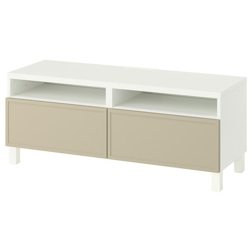 BESTÅ TV bench with drawers, white/Krukmakare beige, 120x42x48 cm