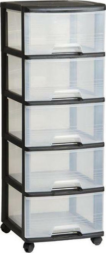 Curver 5-Drawer Plastic Mobile Storage Tower 5x20L, transparent