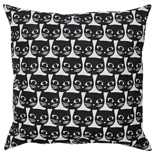 GERDIE Cushion, white, black cat, 40x40 cm