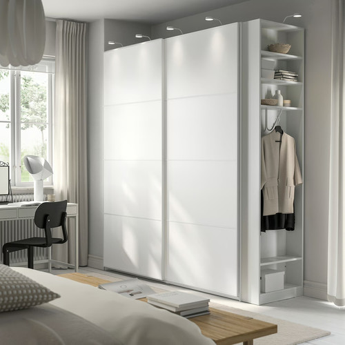 PAX / MEHAMN Wardrobe with sliding doors, white white/double sided white, 220x66x236 cm