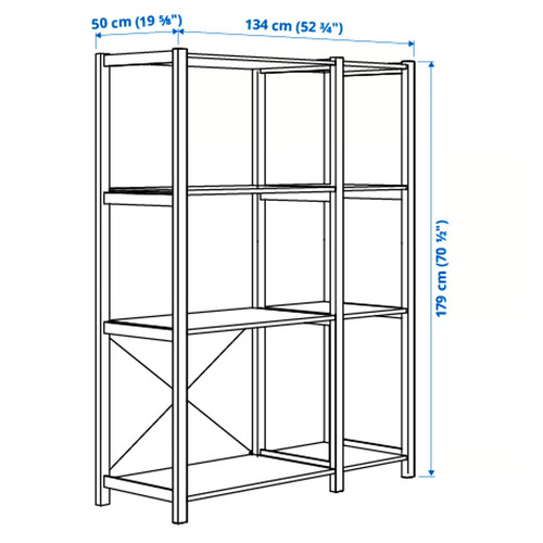 IVAR 2 sections/shelves, pine, 134x50x179 cm