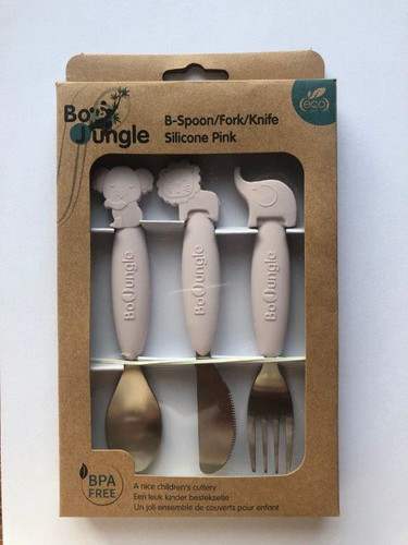 Bo Jungle B-Spoon, Fork, Knife Cutlery for Children Silicone/Inox, pink