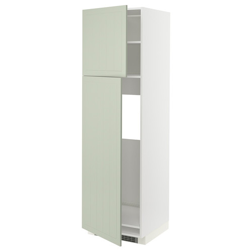 METOD High cabinet for fridge w 2 doors, white/Stensund light green, 60x60x200 cm