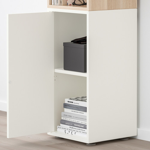 EKET Storage combination with feet, white/white stained oak effect, 35x35x107 cm