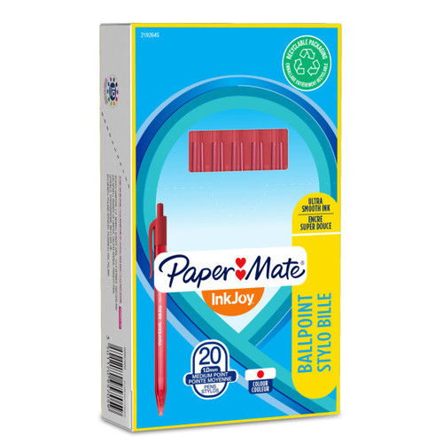 Paper Mate Retractable Ballpoint Pen InkJoy 100 RT, red, 20pcs