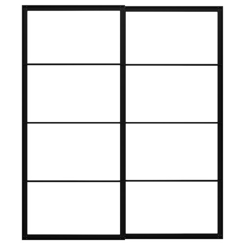 PAX Pair of sliding door frames w rail, black, 200x236 cm