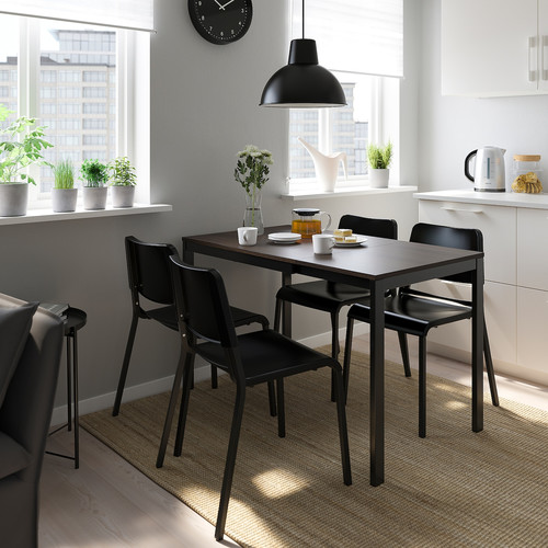 VANGSTA / TEODORES Table and 4 chairs, black dark brown/black, 120/180 cm