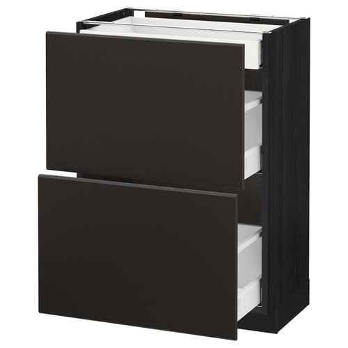 METOD / MAXIMERA Base cab with 2 fronts/3 drawers, black/Kungsbacka anthracite, 60x37 cm