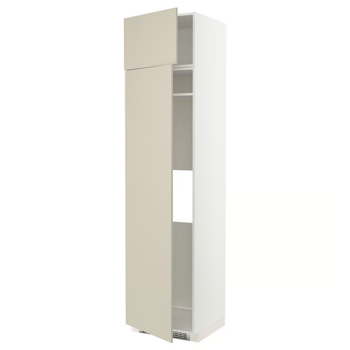 METOD Hi cab f fridge or freezer w 2 drs, white/Havstorp beige, 60x60x240 cm