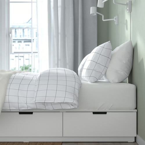 NORDLI Bed frame with storage and mattress, white/Valevåg extra firm, 140x200 cm