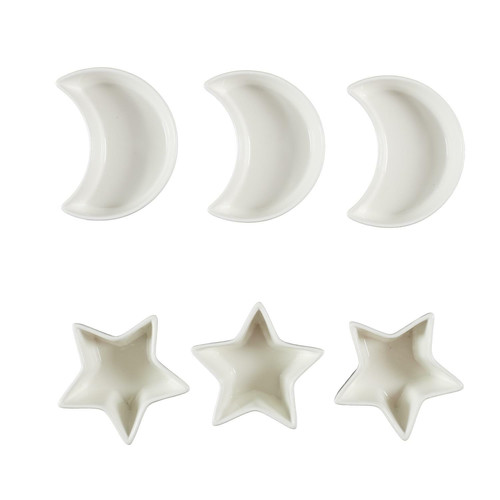 Set of 6 Serving Dishes Star/Moon, white
