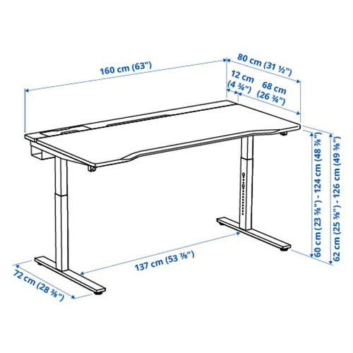UTMANING Gaming desk sit/stand, electric/black, 160x80 cm