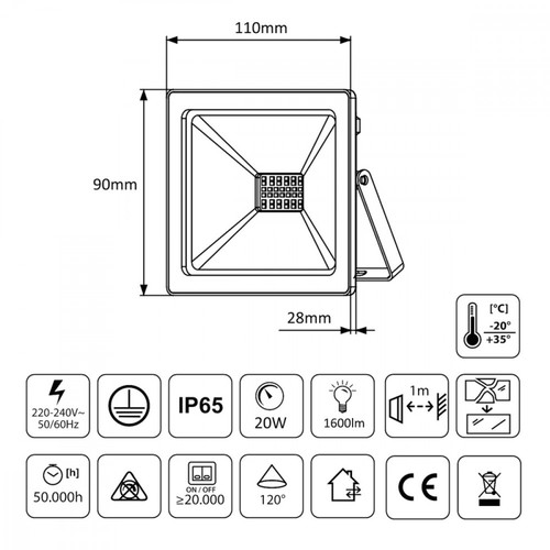 MacLean LED Slim Floodlight 1600lm IP65 MCE520 NW