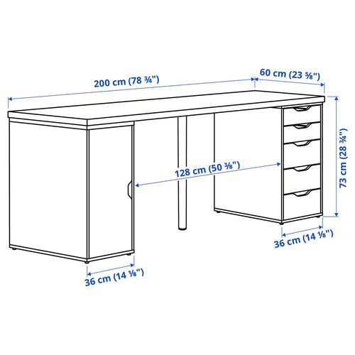 LAGKAPTEN / ALEX Desk, black-brown/white, 200x60 cm