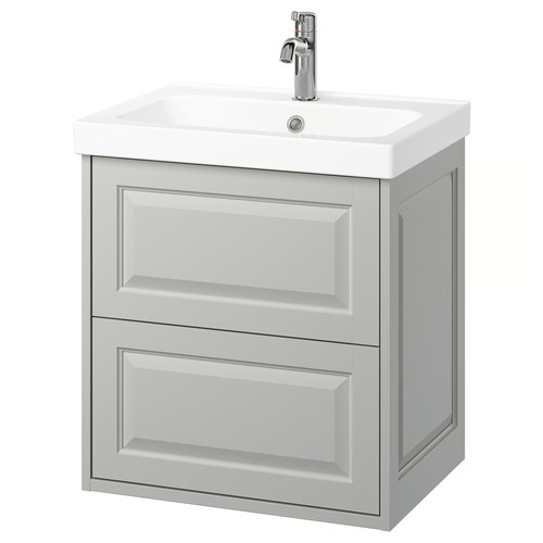 ORRSJÖN/TÄNNFORSEN Wash-stnd w drawers/wash-basin/tap, light grey, 62x49x69 cm