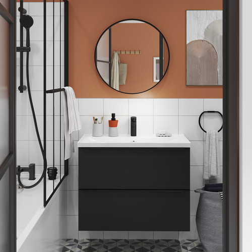Goodhome Wall-mounted Basin Cabinet Imandra Slim 80cm, matt black