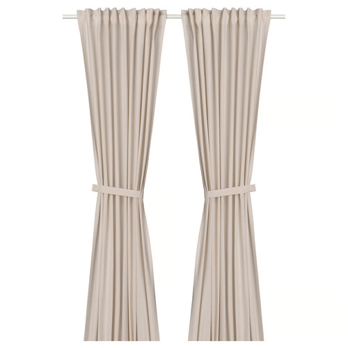 LENDA Curtains with tie-backs, 1 pair, light pink/with heading tape, 140x300 cm