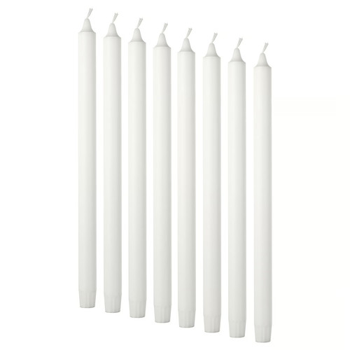 JUBLA Unscented candle, white, 35 cm, 8 pack