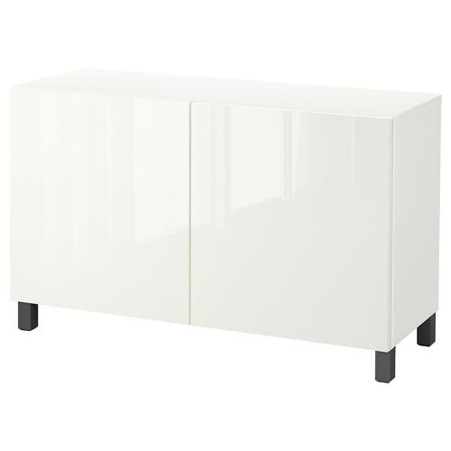 BESTÅ Storage combination with doors, white/Selsviken/Stubbarp dark grey, 120x40x74 cm