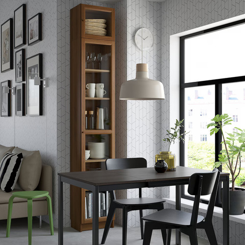 BILLY / OXBERG Bookcase w glass doors/ext unit, brown walnut effect, 40x30x237 cm