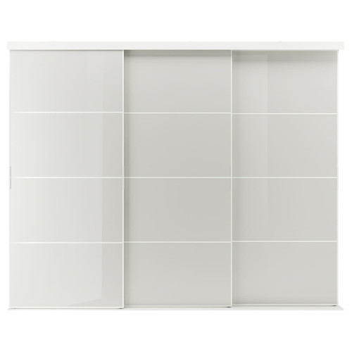SKYTTA / HOKKSUND Sliding door combination, white/high-gloss light grey, 301x240 cm