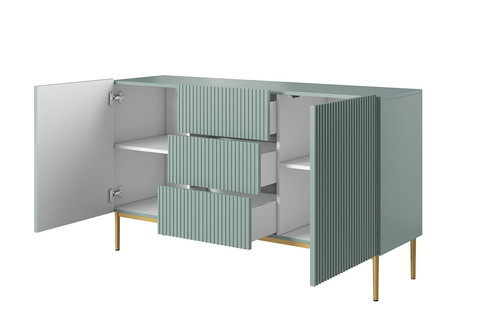 Cabinet with 2 Doors & 3 Drawers Nicole 150cm, sage/gold legs