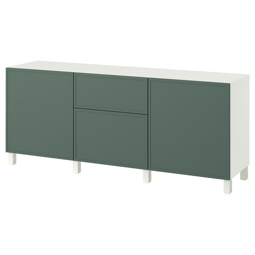 BESTÅ Storage combination with drawers, Krukmakare dark grey-green/Stubbarp white, 180x42x74 cm
