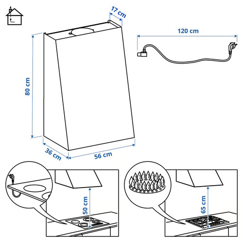 FIVELSBO Wall mounted extractor hood, IKEA 300 black, 56 cm