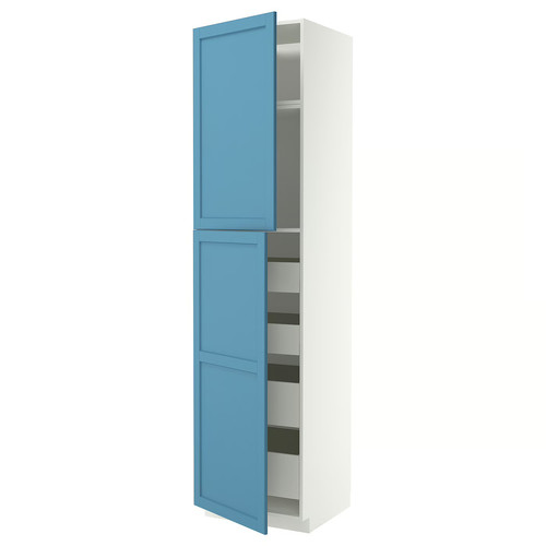 METOD / MAXIMERA Hi cab w 2 doors/4 drawers, white/Lerhyttan blue, 60x60x240 cm