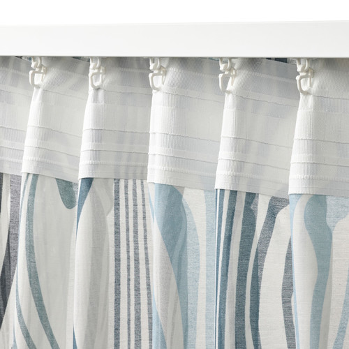 KLIPPNEJLIKA Curtains, 1 pair, white/blue, 145x300 cm