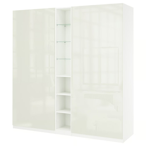 PAX / FARDAL Wardrobe combination, white high-gloss/white white, 235x60x236 cm