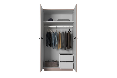 Wardrobe Nicole with Drawer Unit 100 cm, antique pink, black handles