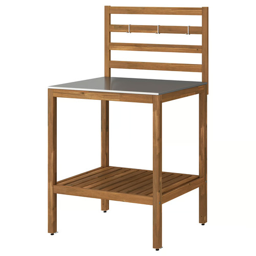 NÄMMARÖ Open kitchen unit, light brown stained/stainless steel outdoor, 80x62 cm