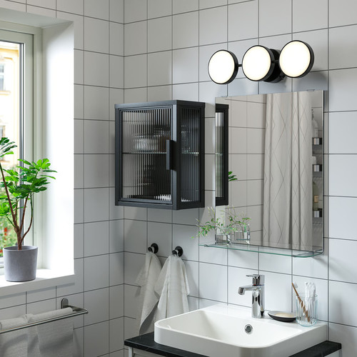 MOSSJÖN Wall cabinet with glass door, anthracite, 36x18x44 cm