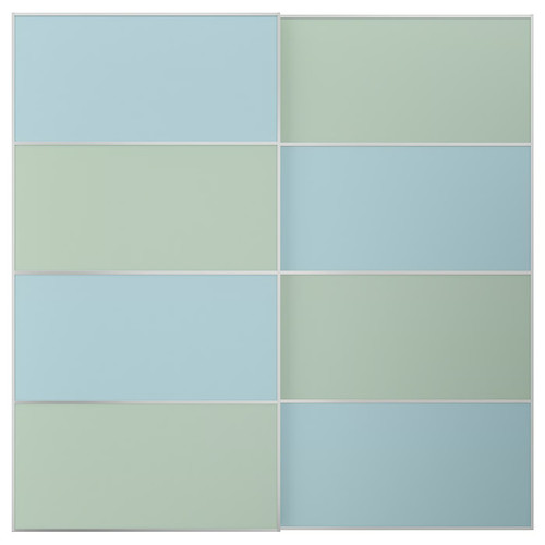 MEHAMN Pair of sliding doors, aluminium double sided/light blue light green, 200x201 cm