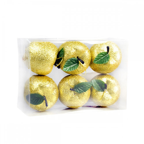 Glitter Apple Christmas Ornaments, Gold, Pack of 6
