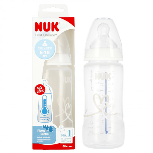 NUK First Choice Plus Baby Bottle with Temperature Control 300ml 6-18m, white