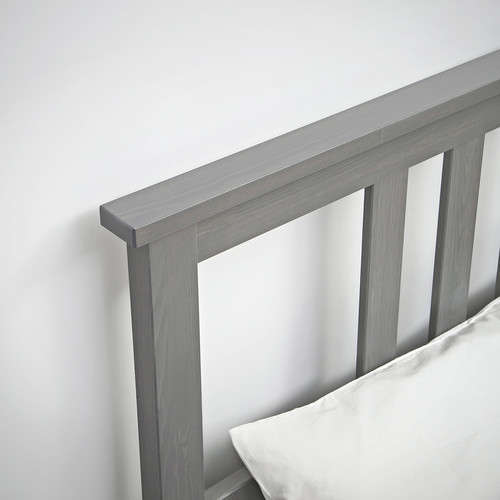 HEMNES Bed frame with mattress, grey stain/Åkrehamn medium firm, 140x200 cm